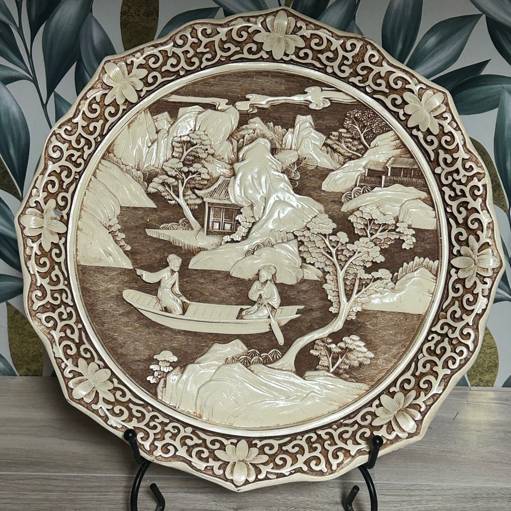 Vintage Ivory Dynasty Carved Decorative Plate